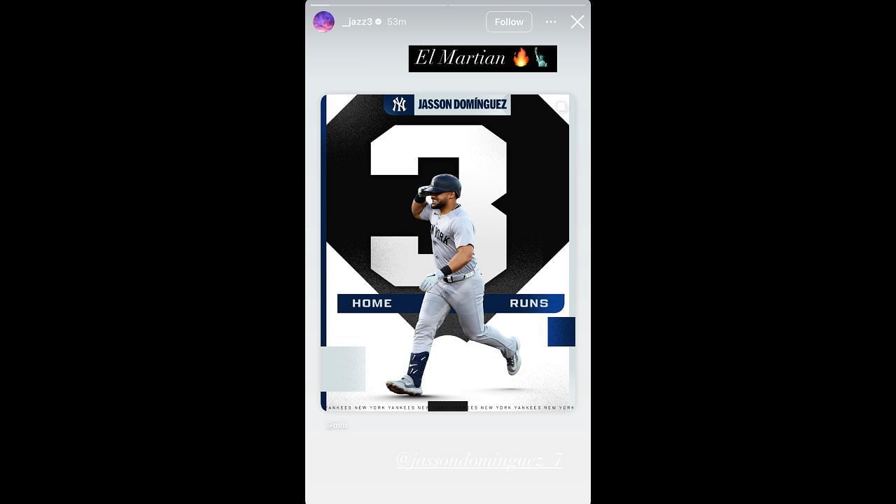 Screenshot of Jazz Chisholm Jr.'s Instagram story (Image from - Instagram.com/@_jazz3 IG Stories)